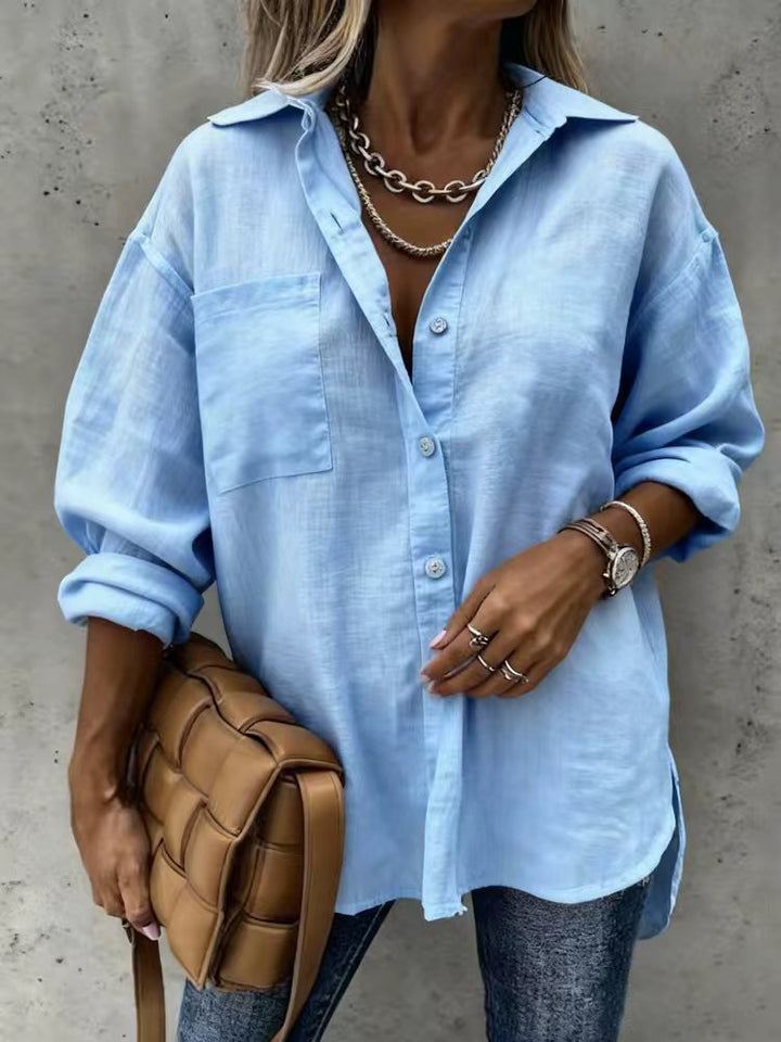 Damen Leichte und lässige Bluse mit Brusttasche Drune
