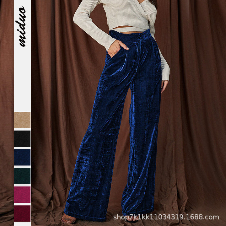 Damen elegante weite Samt-Hosen mit hohen Schlitzen Drune