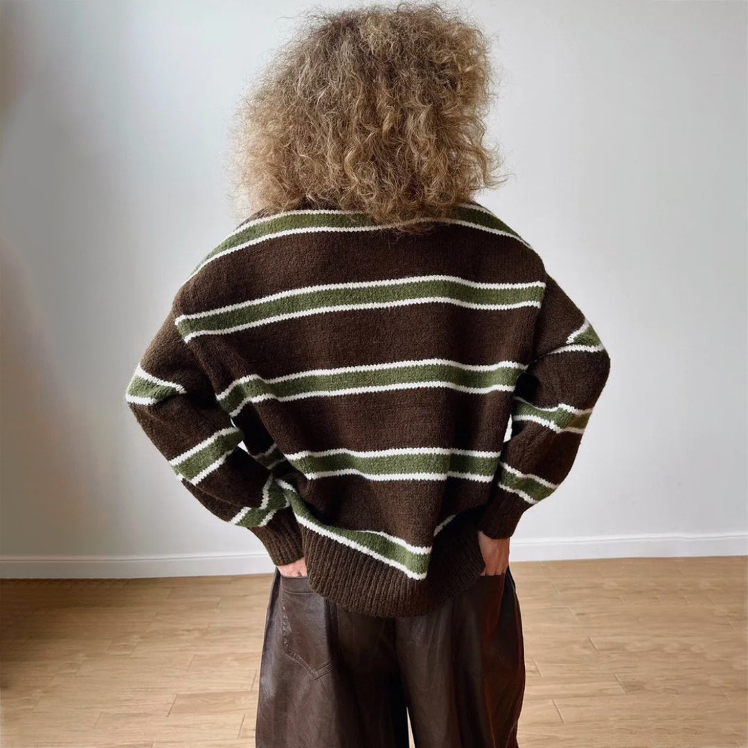 Damen Grob gestrickter Pullover mit ausgefallenem Streifenmuster Drune