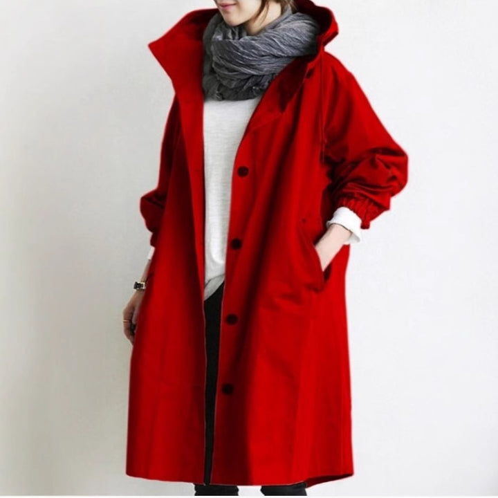 Damen nan leichter Oversize Regenmantel mit Kapuze und verdecktem Verschluss Drune