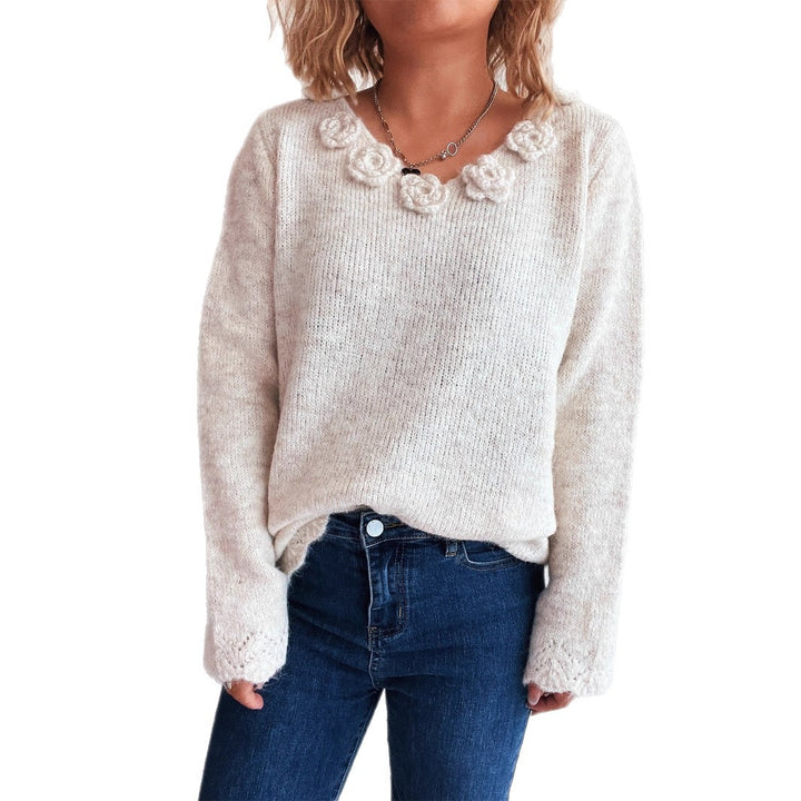 Damen Pullover mit romantischen Rosenapplikationen und weitem Schnitt Drune