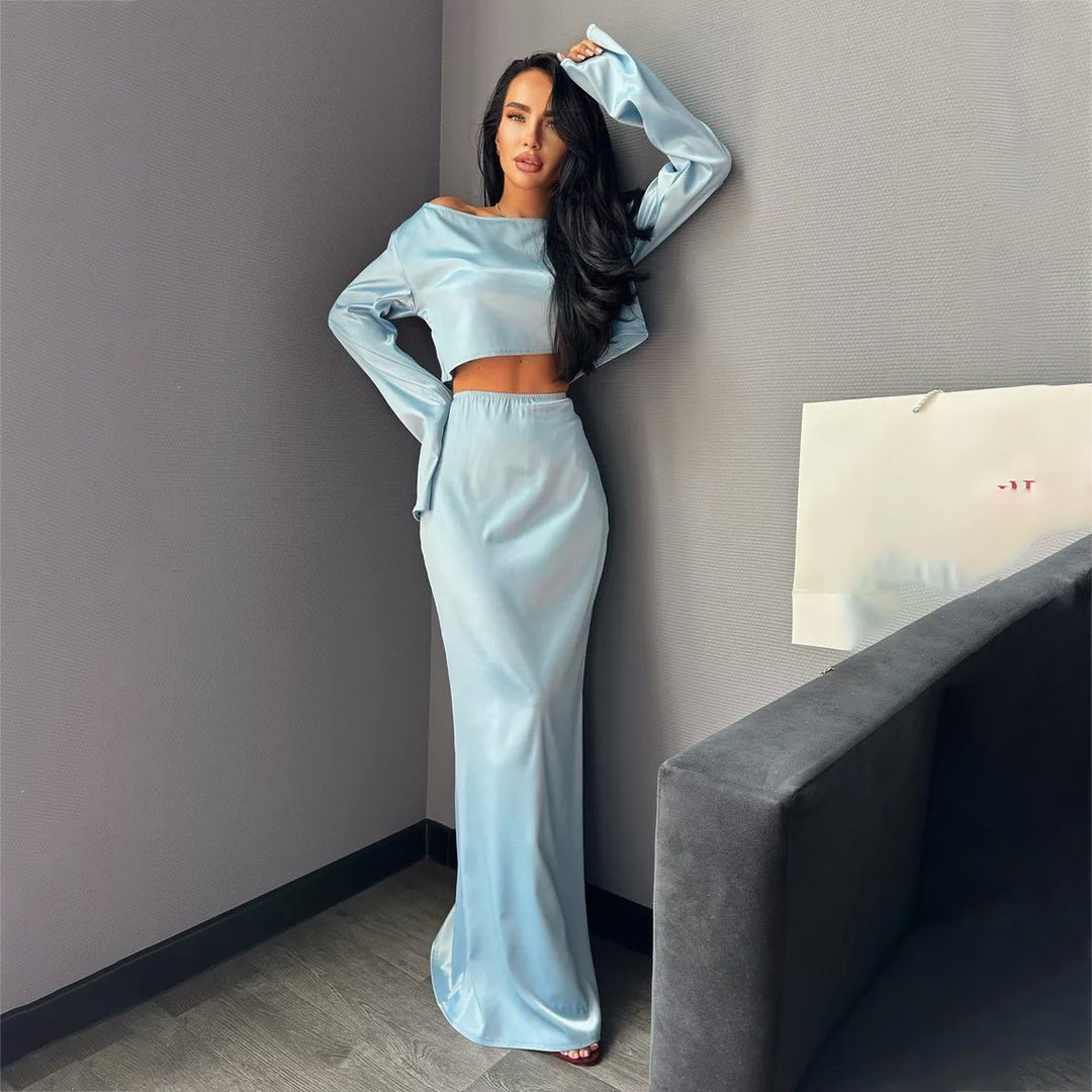 Damen Elegantes Satin-Maxikleid mit schlichten KNopfdetails Drune