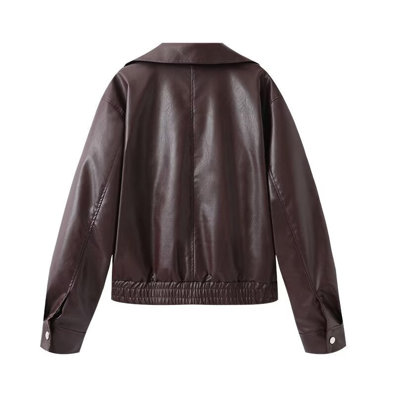 Damen Kunstlederjacke im lässigen Biker-Stil mit praktischen Taschen und elastischem Bund Drune