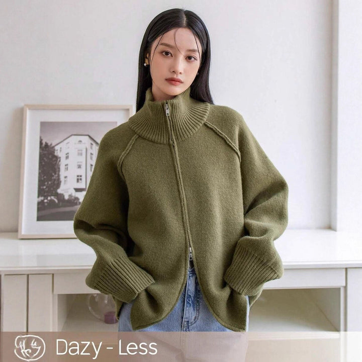Damen Urbaner Strickjacke mit hohem Kragen und Reißverschluss Drune