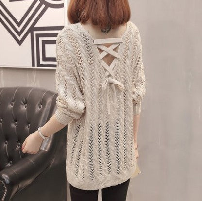 Damen lässiger Strickpullover mit V-Ausschnitt und feiner Lochstruktur Drune