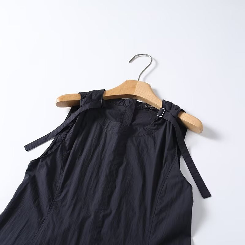 Damen luftiges Maxi-Kleid mit Spaghetti-Trägern und voluminösem Saum Drune
