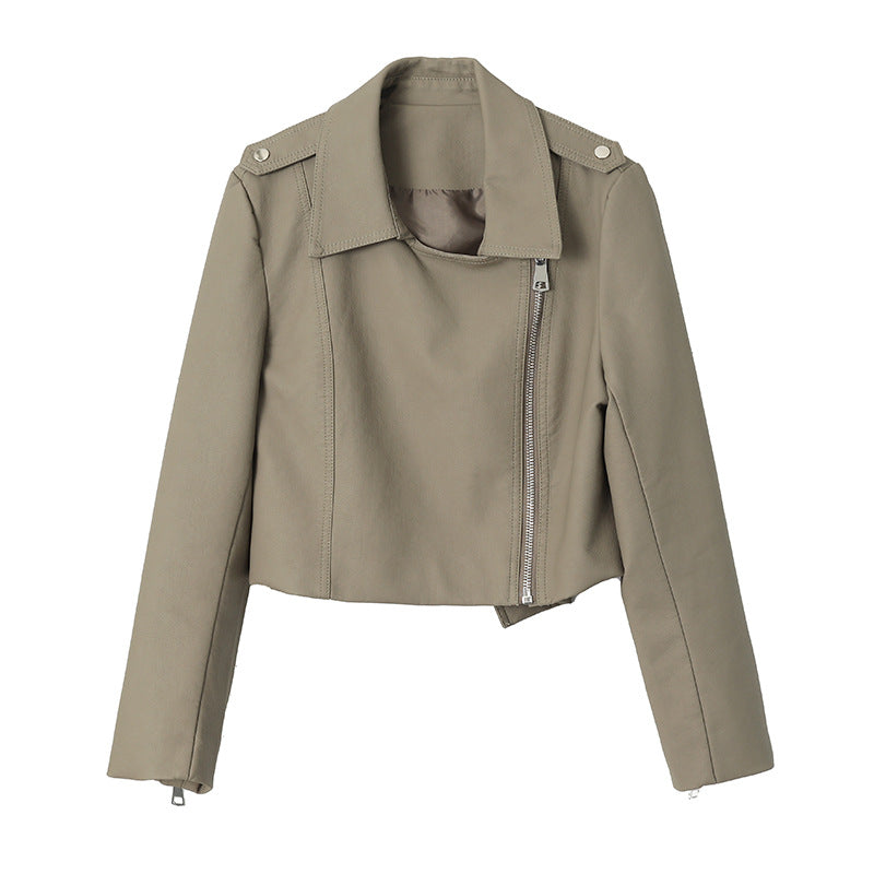 Damen vegane Lederjacke im Biker-Stil mit asymmetrischem Reißverschluss Drune