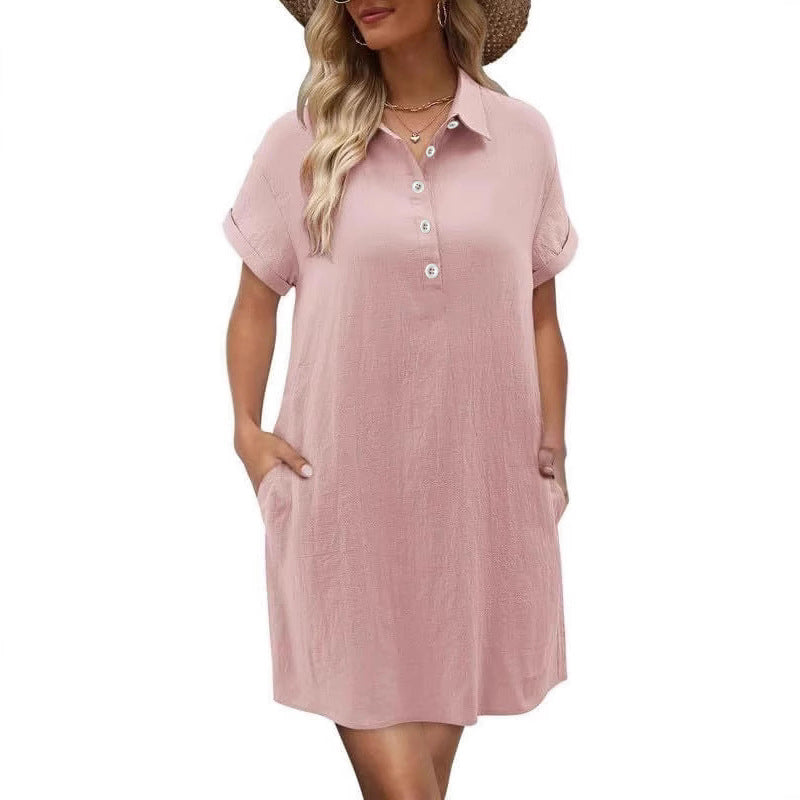 Damen lässiges Hemdkleid mit Knopfleiste und Seitentaschen Drune