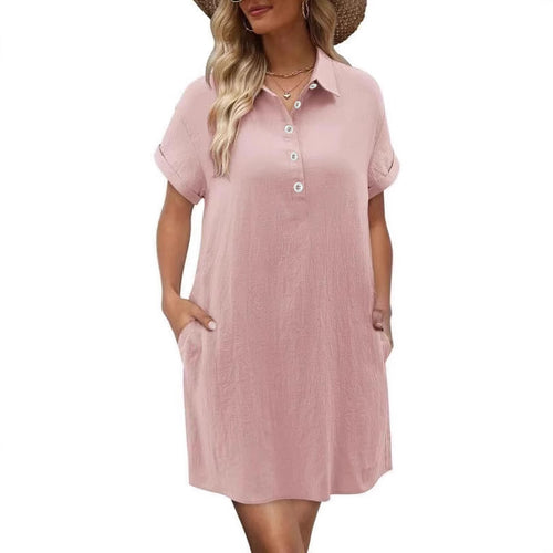 Damen lässiges Hemdkleid mit Knopfleiste und Seitentaschen Drune