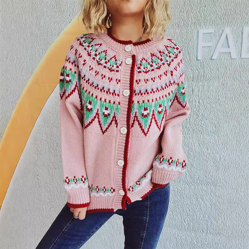 Damen Strickjacke mit festlichem Norweger-Muster und umschläglicher Knopfleiste Drune