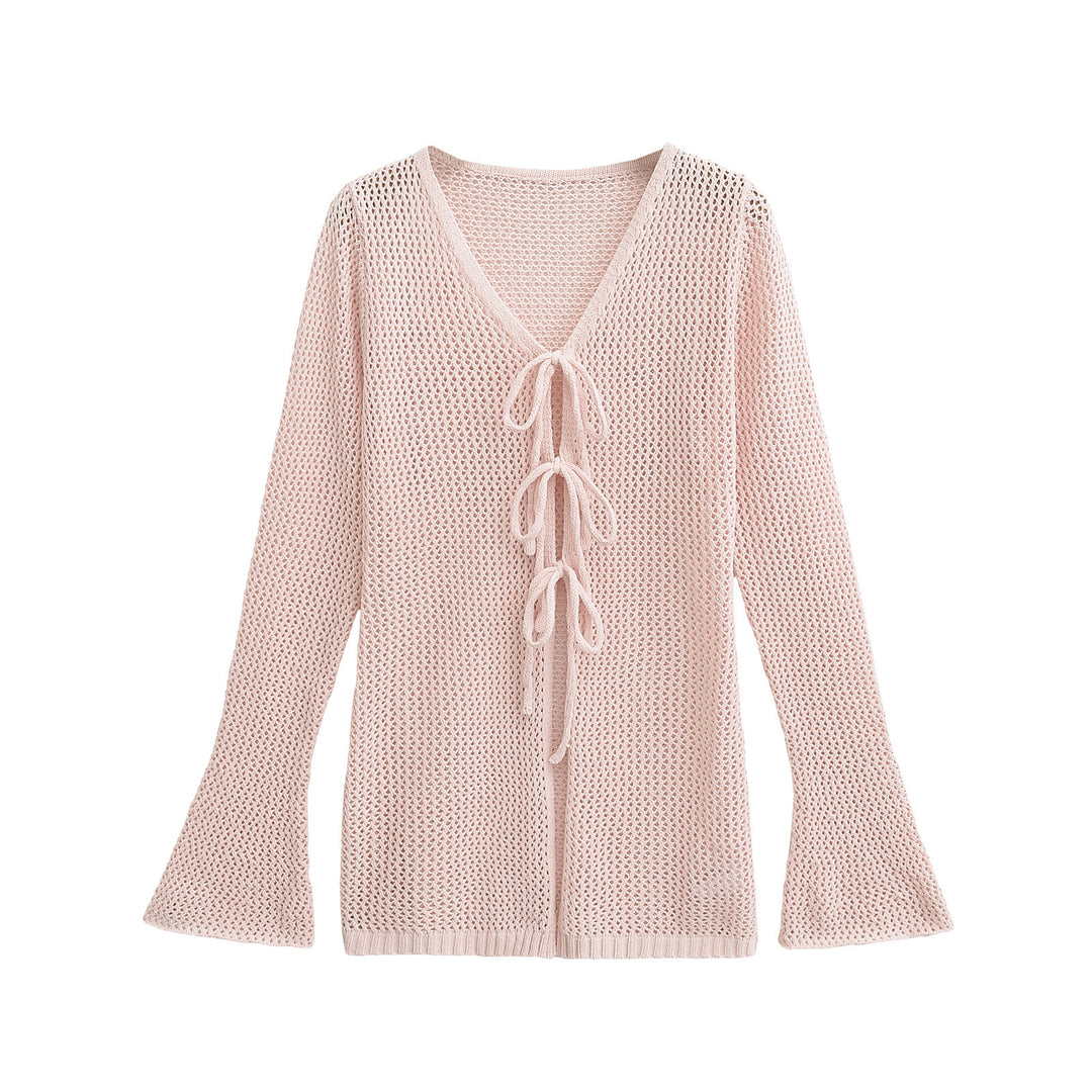 Damen Strickpullover mit V-Ausschnitt und Schnürung Drune