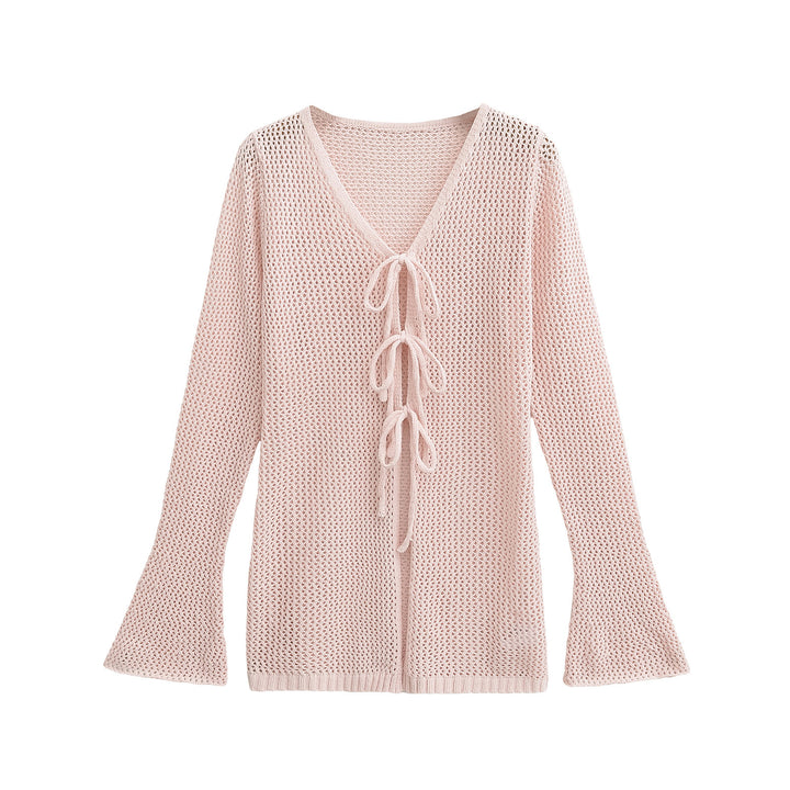 Damen Strickpullover mit V-Ausschnitt und Schnürung Drune