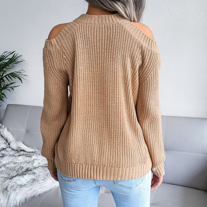 Damen Off-Shoulder Strickpullover mit weitem Schnitt und Rippstruktur Drune