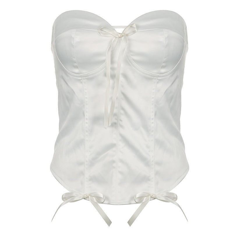 Damen Strapless Corsagenoberteil mit raffinierten Satinbändern Drune