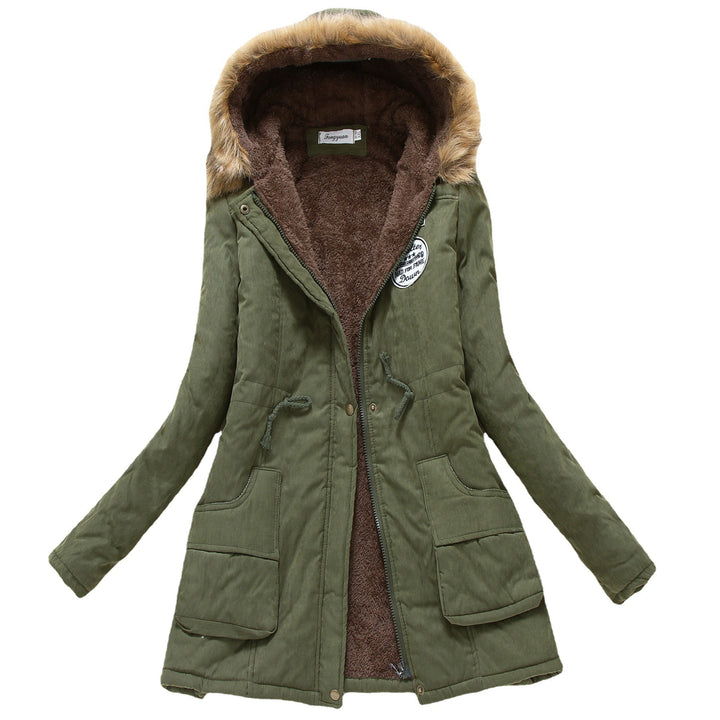 Damen gesteppte Parkajacke mit Kapuze und Kunstfellfutter Drune