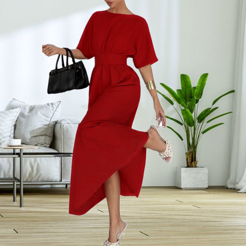 Damen Elegantessent Midi-Kleid mit tiefem Rückenausschnitt und Schleifenbändchen Drune