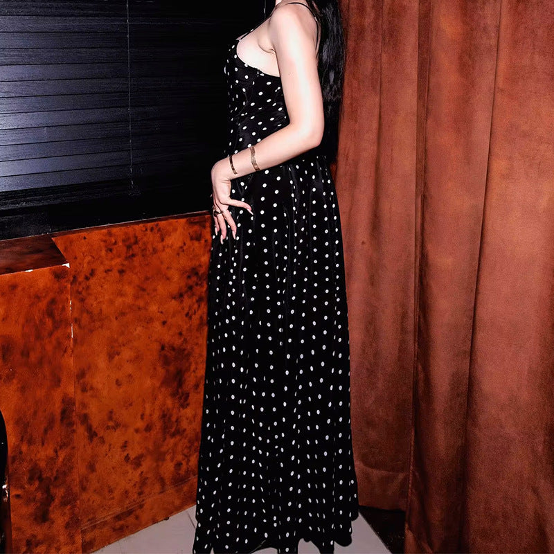 Damen Maxikleid mit gepunktetem Design und Spaghettiträgern Drune