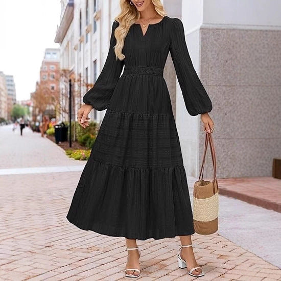 Damen Maxikleid mit voluminösen Ärmeln und schwingendem Saum Drune