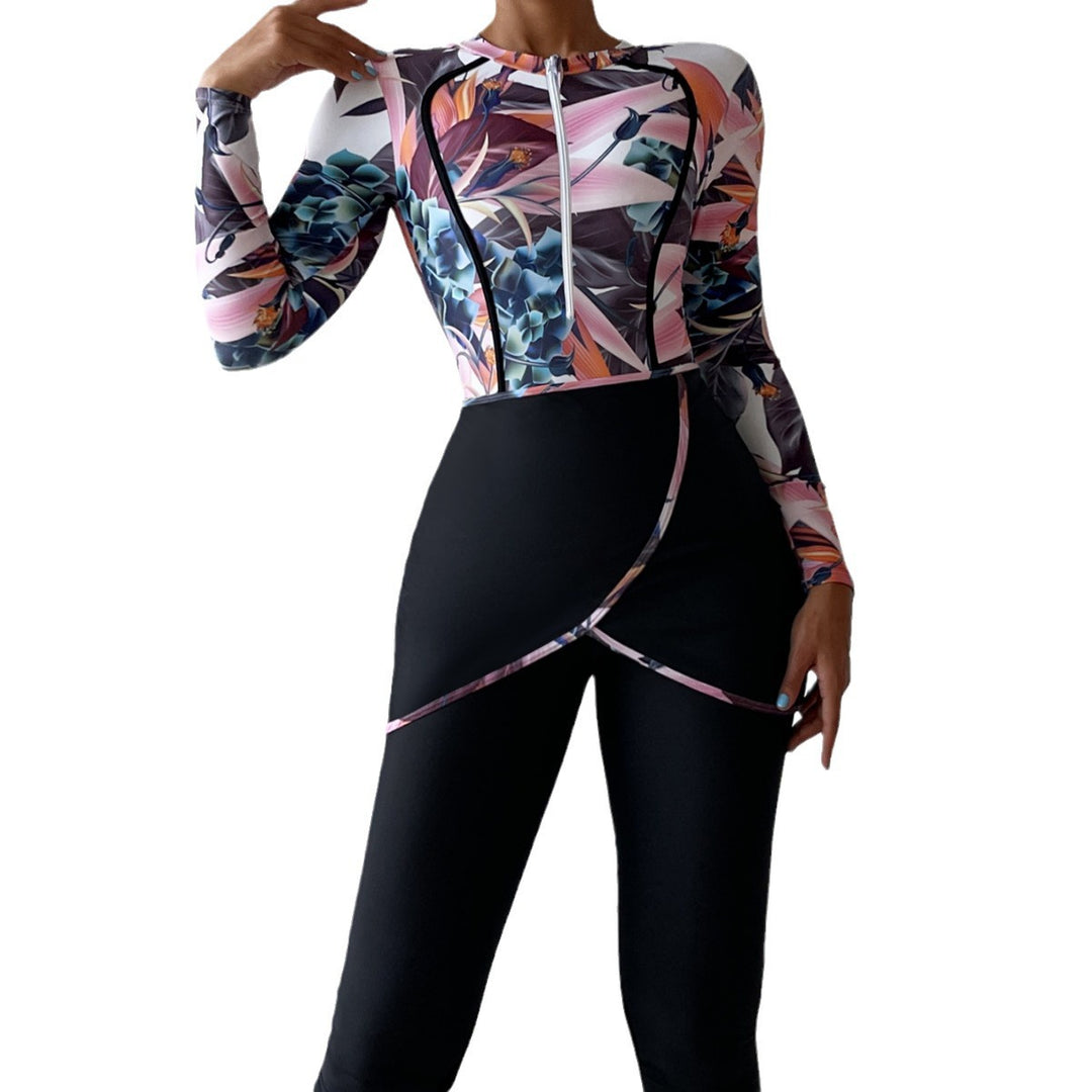 Damen Modischer Longsleeve-Schwimmanzug mit floralem Design Drune