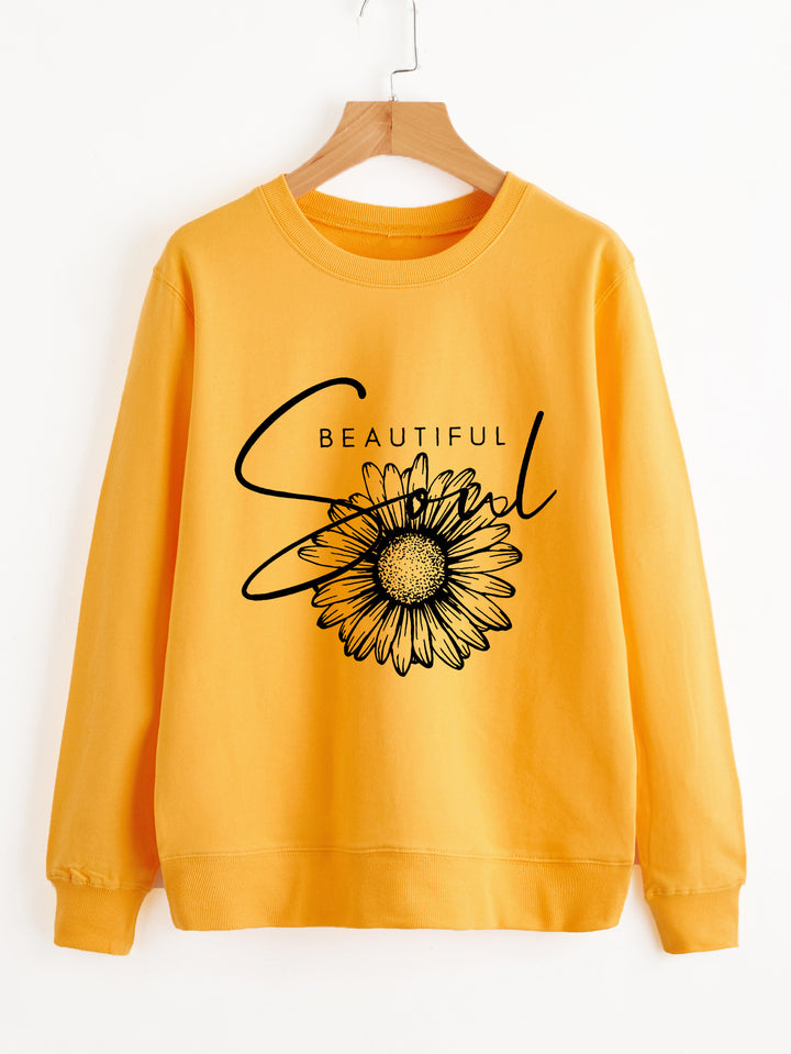 Damen Sweatshirt mit floralem Motiv und inspirierendem Schriftzug Drune