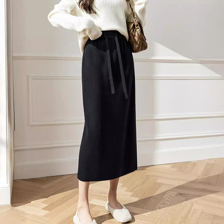 Damen Midi-Rock mit Taillenschnürung und geripptem Design Drune