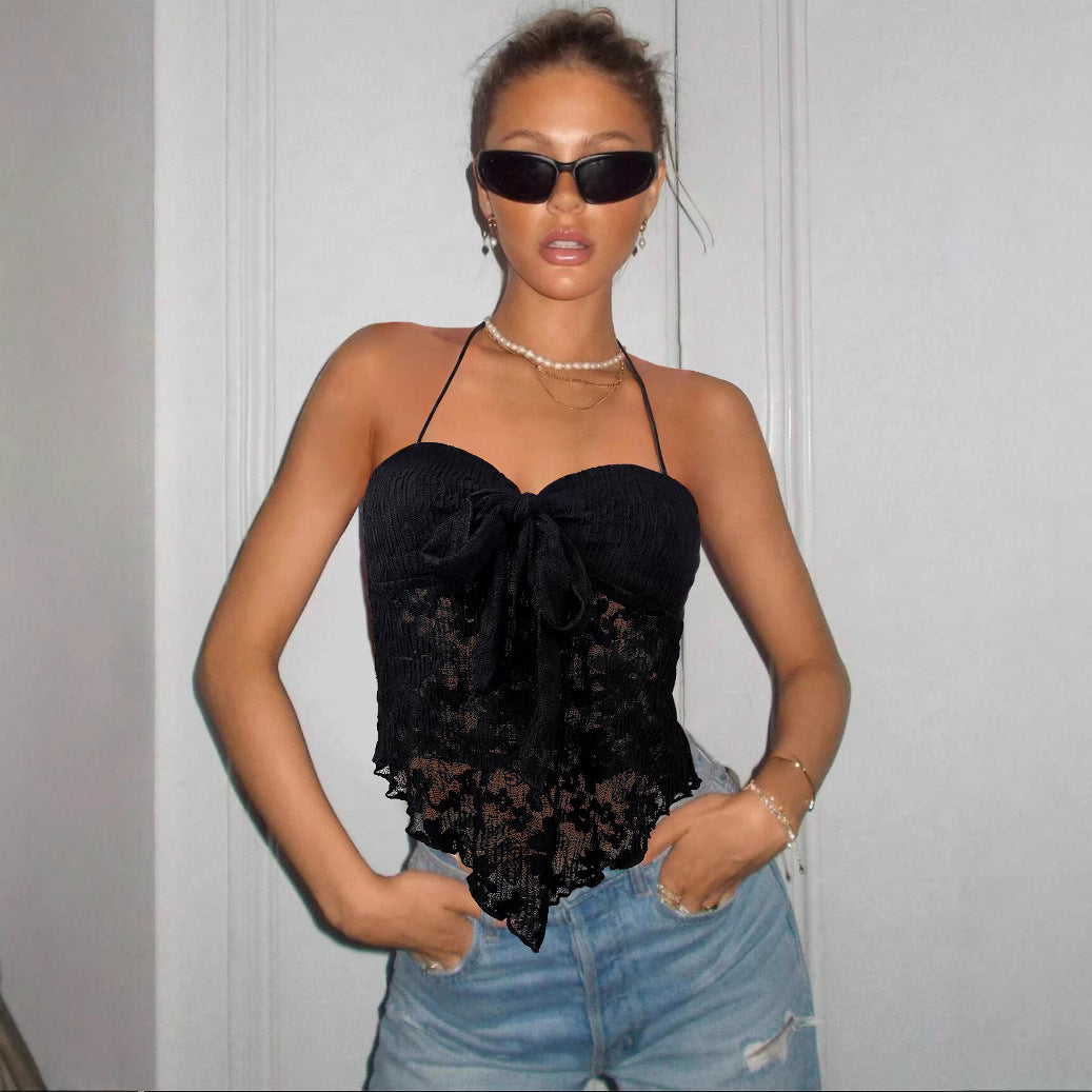 Damen Spitzen-Bustier mit Bindeband und transparentem Design Drune