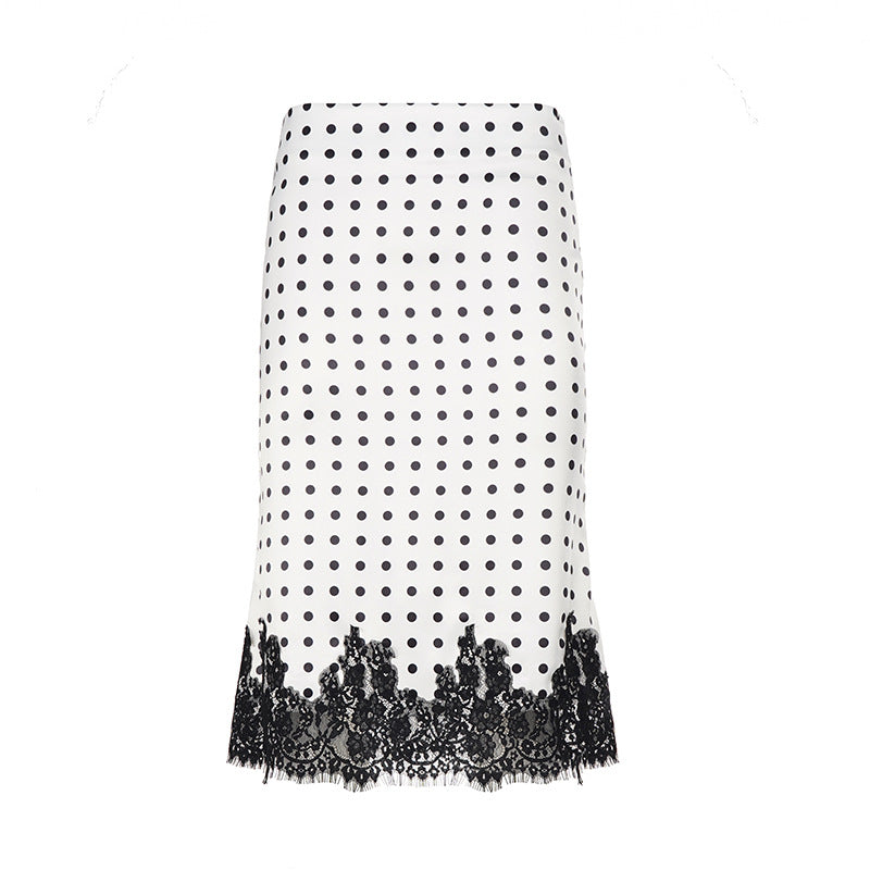 Damen Bleistiftrock mit elegantem Punktenmuster und zartem Spitzenabschluss Drune