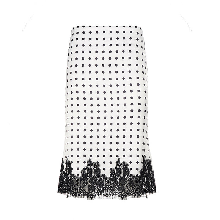 Damen Bleistiftrock mit elegantem Punktenmuster und zartem Spitzenabschluss Drune