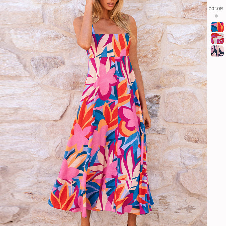 Damen Maxikleid mit lebhaftem floralem Design und schwingendem Rock Drune