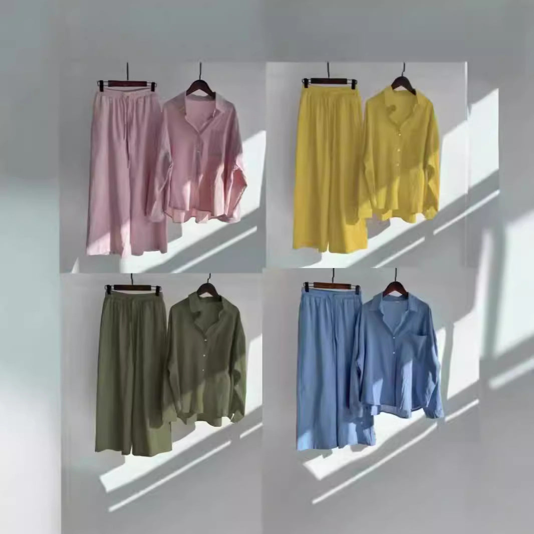 Damen lässiges Zweiteiliges Set aus locker sitzender Bluse und bequemen Hose Drune
