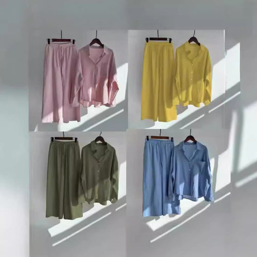 Damen lässiges Zweiteiliges Set aus locker sitzender Bluse und bequemen Hose Drune