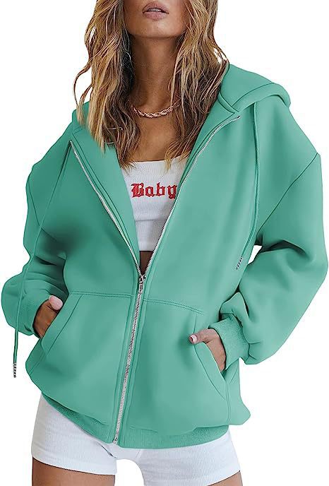 Damen nan übergroße Kapuzenjacke mit durchgehendem Reißverschluss und Kängurutaschen Drune