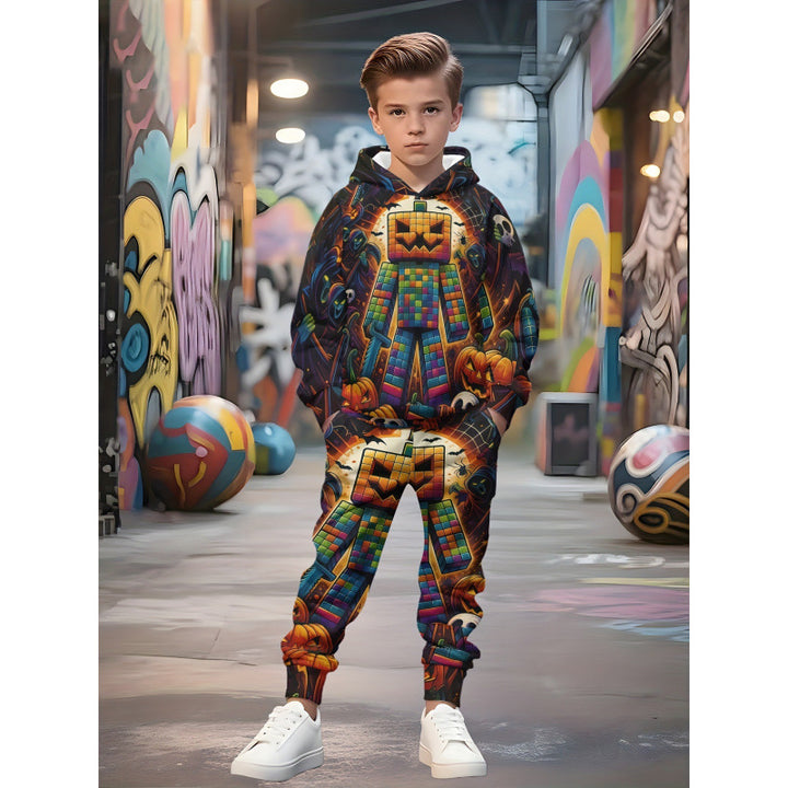 Unisex nan Kinder Jogginganzug mit Kapuzenpullover und detailreichem Auto-Print Drune