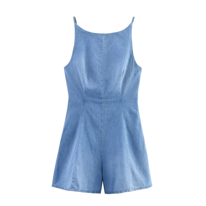 Damen Denim Jumpsuit mit schmalem Schnitt und verstellbaren Trägern Drune