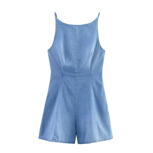 Damen Denim Jumpsuit mit schmalem Schnitt und verstellbaren Trägern Drune