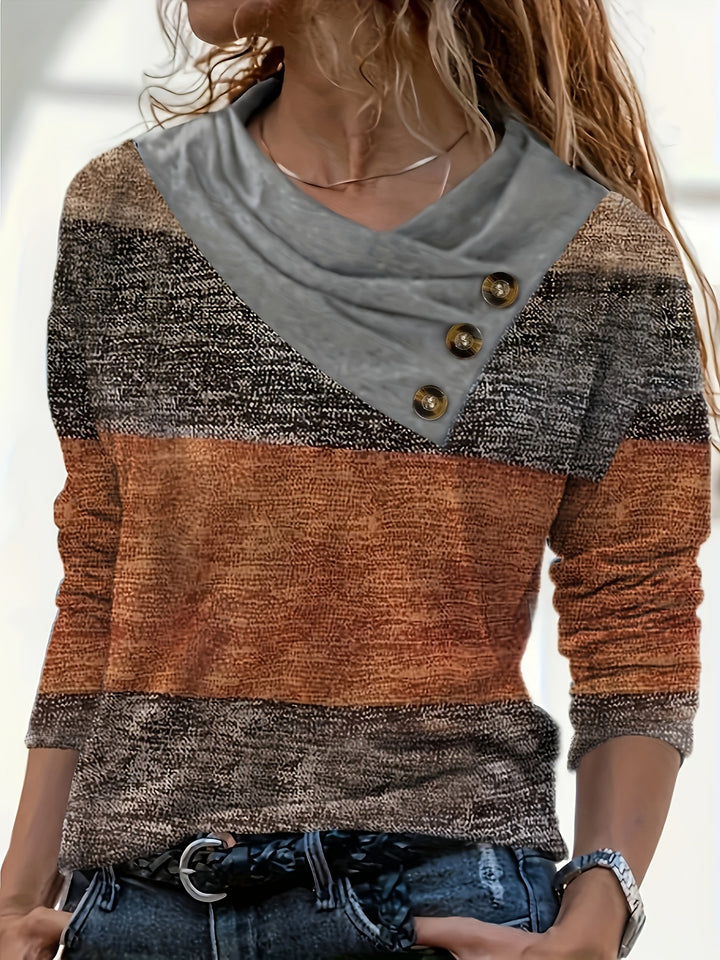 Damen Pullover mit asymmetrischem Kragen und Knopfdetails Drune