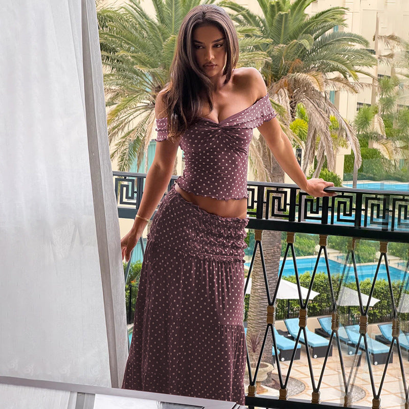 Damen Verspieltes Maxikleid mit schulterfreiem Design und voluminiösen Rüschen Drune