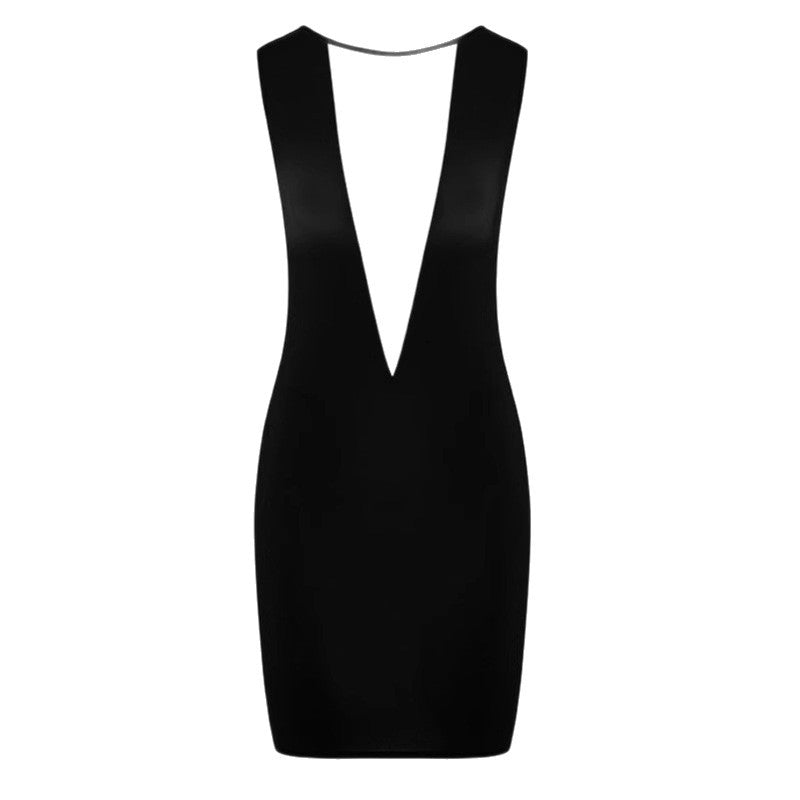 Damen figurbetontes Minikleid mit tiefem V-Ausschnitt und transparentem Mesh-Einsatz Drune