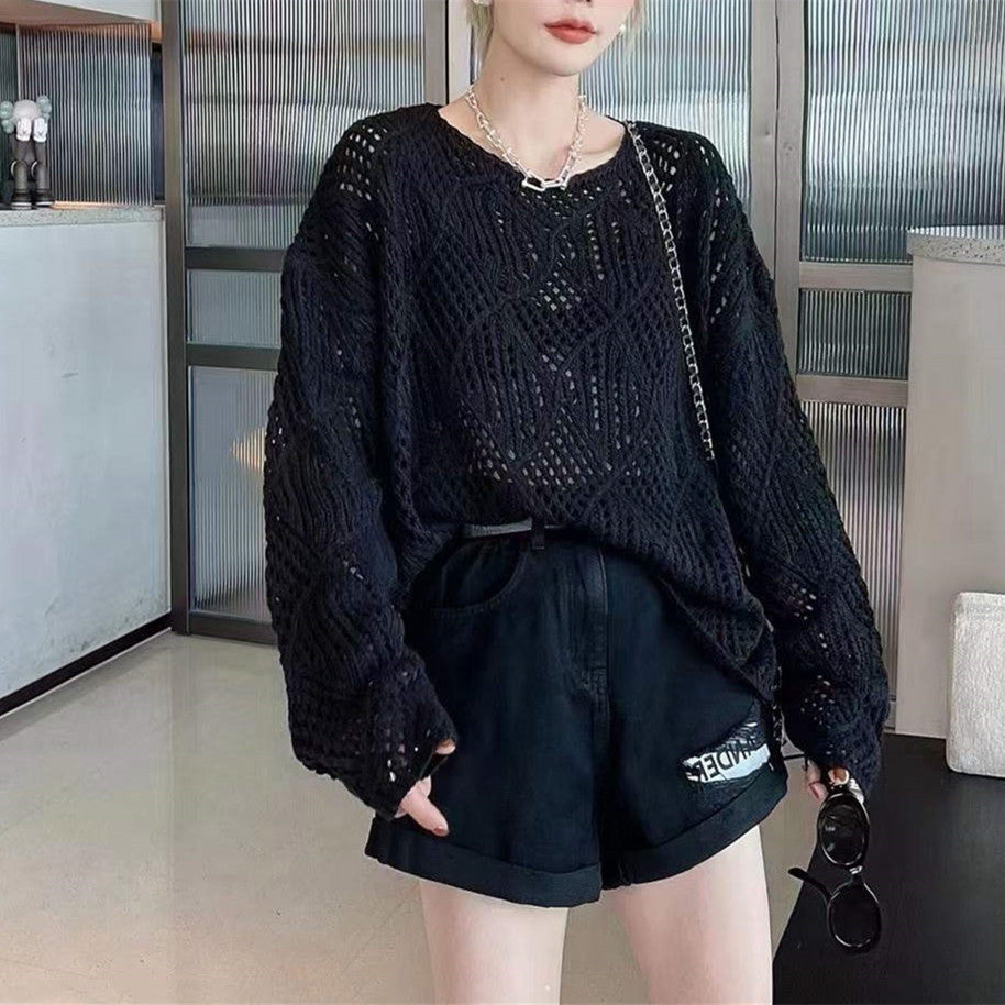 Damen luftiger Strickpullover im modernen Netzdesign Drune