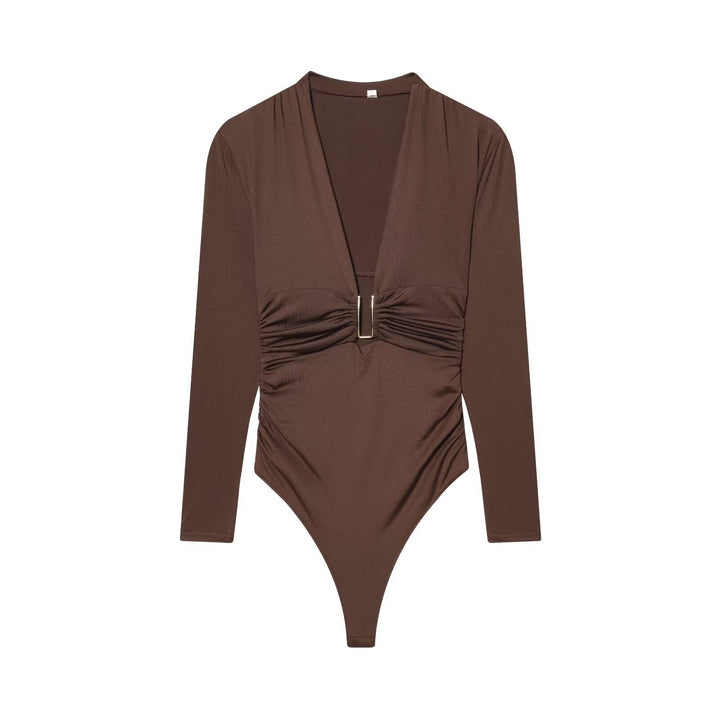 Damen Body mit elegantem V-Ausschnitt und dezenter Raffungsdetail Drune