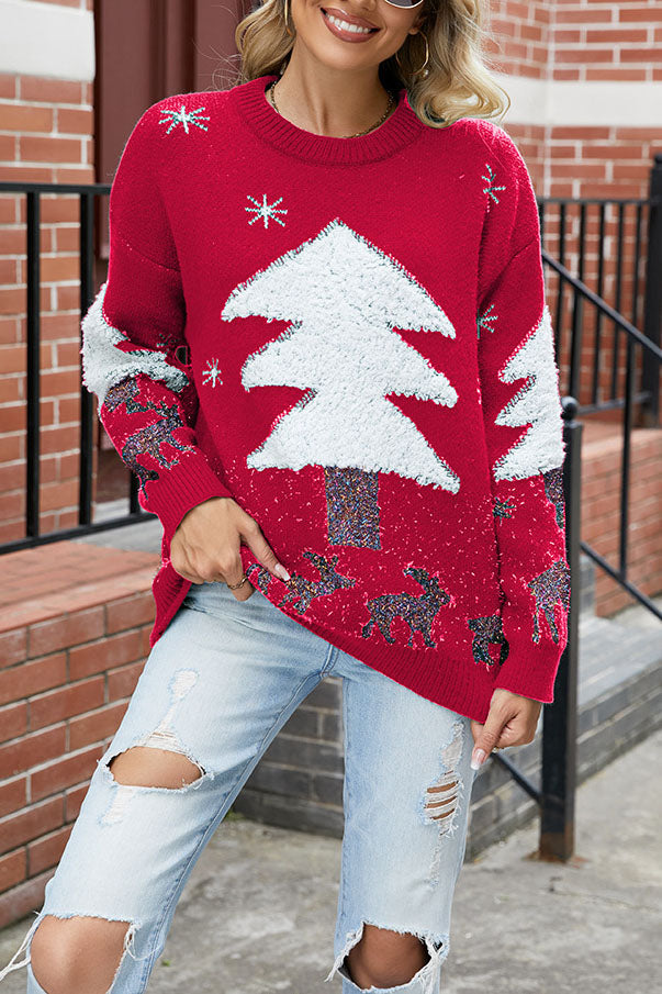 Drune Plüsch Weihnachtsbaum Pullover Strickpullover