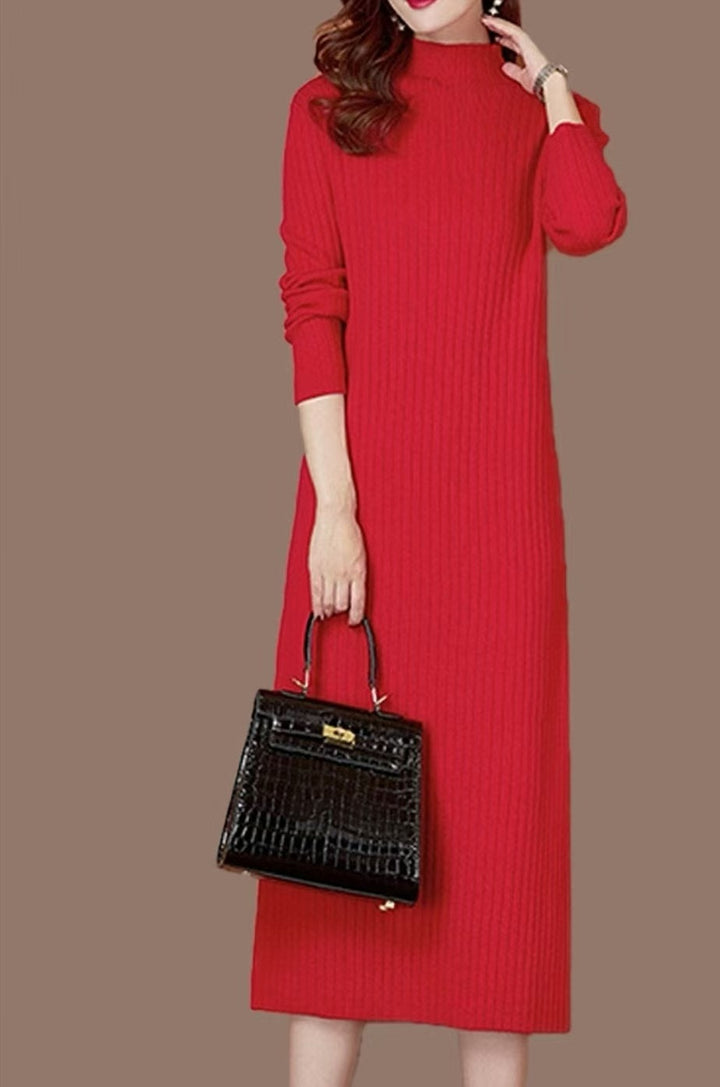 Damen Strickkleid mit feiner Rippstruktur und hohem Kragen Drune