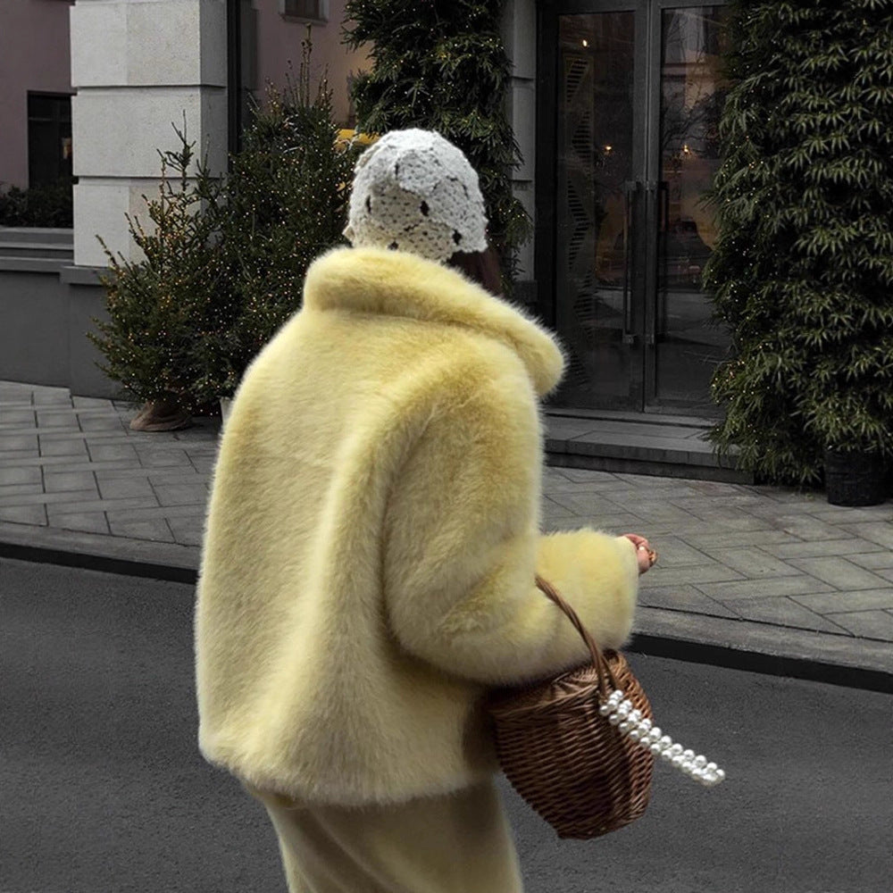 Damen Kunstpelzjacke mit voluminösen Ärmeln Drune