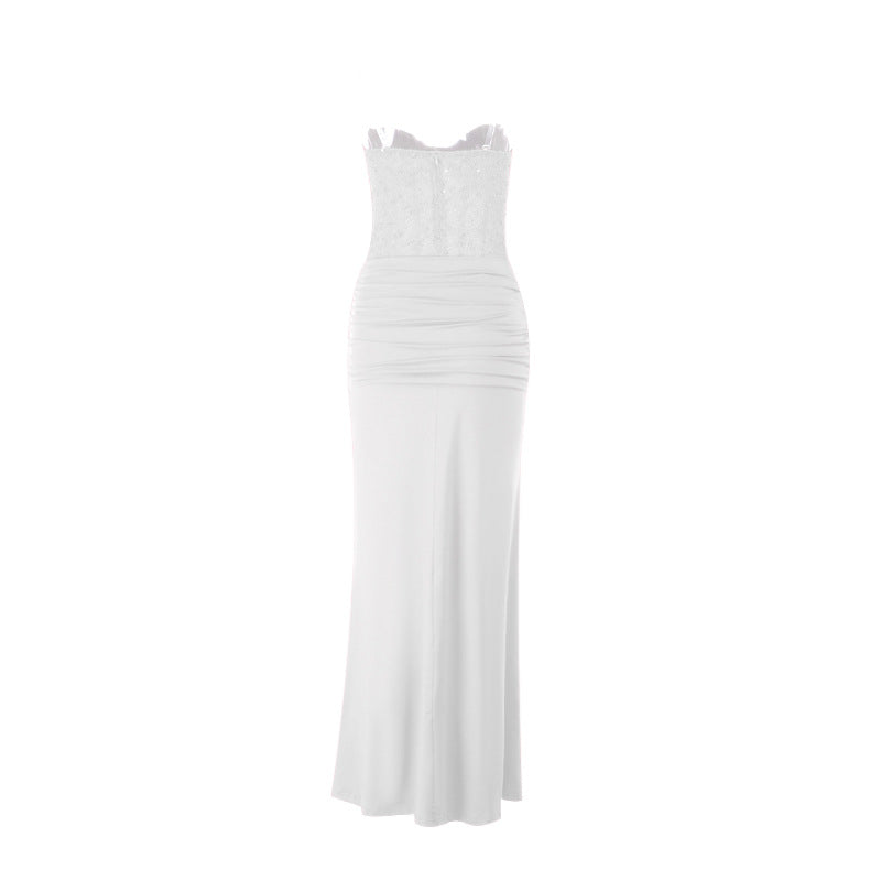 Damen schickes Maxikleid mit elegantem Bustier-Oberteil und gerafftem Rock Drune