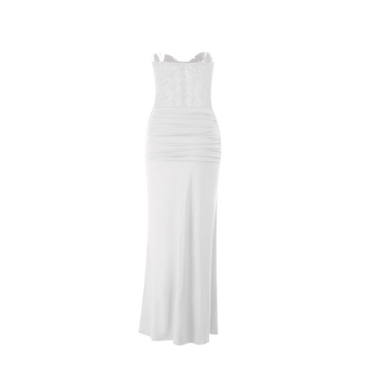 Damen schickes Maxikleid mit elegantem Bustier-Oberteil und gerafftem Rock Drune