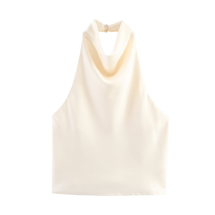 Damen elegantes Haltertop mit fließendem Schnitt und dekorativen Details Drune