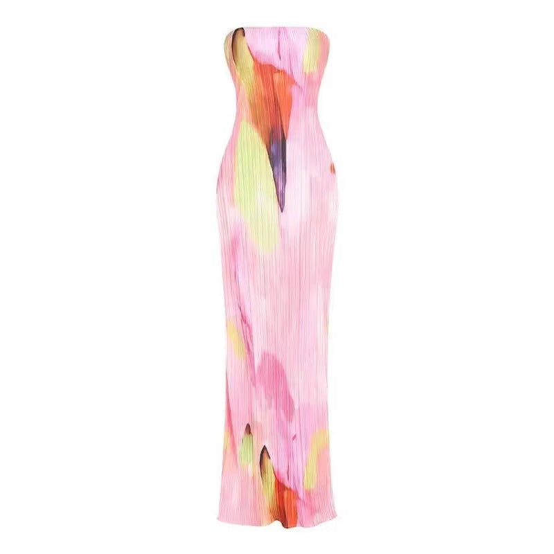 Damen figurbetontes Strapless-Kleid mit floralen Elementen Drune