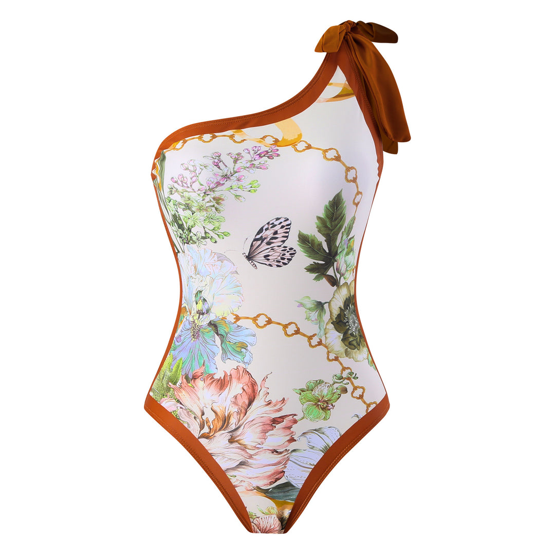 Damen Einteiler Badeanzug mit asymmetrischem Schnitt und elegantem Wickelrock Drune