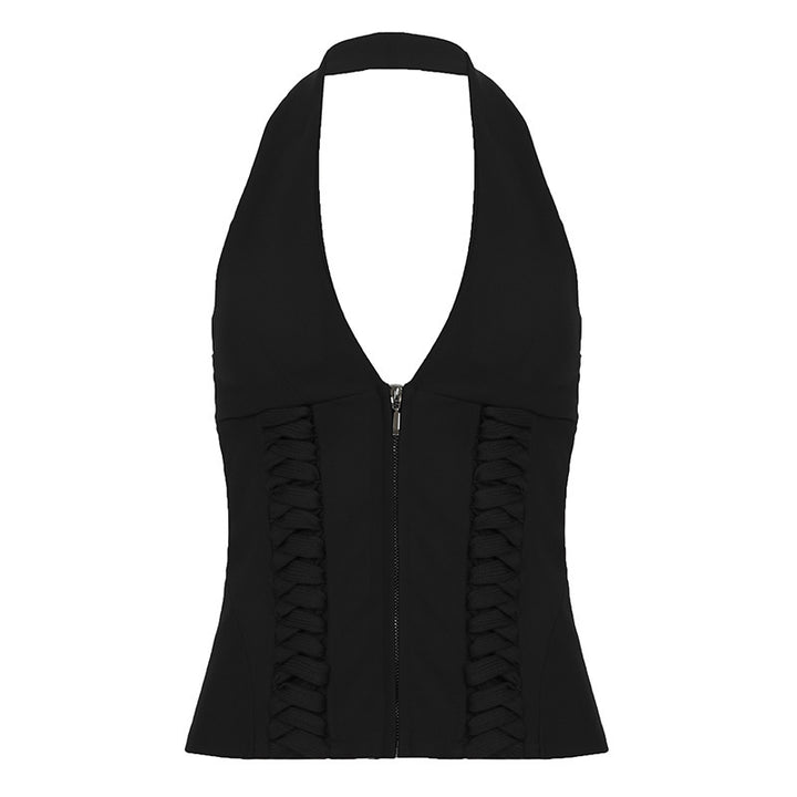 Damen-Haltertop mit raffinierten Zipp-Details und Baumwollmix Drune