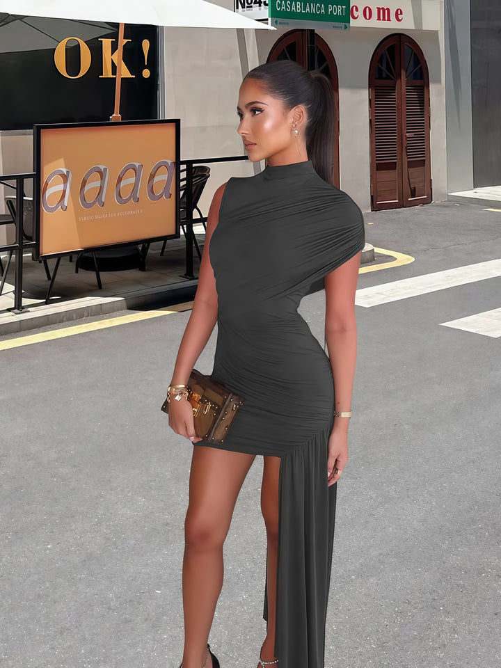 Damen Couture-Minikleid mit asymmetrischem Schnitt und Raffungen Drune